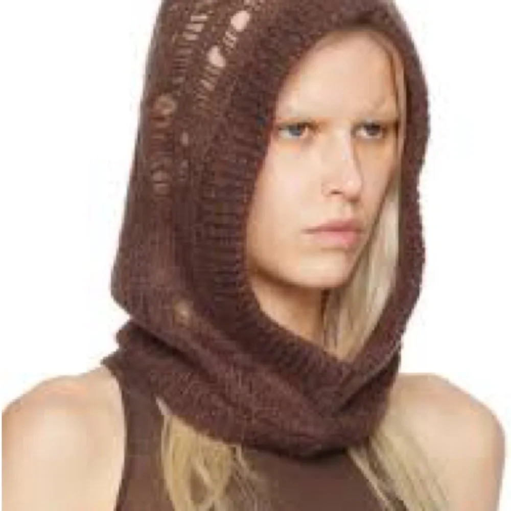 Rick Owens Brown Knit Face Mask